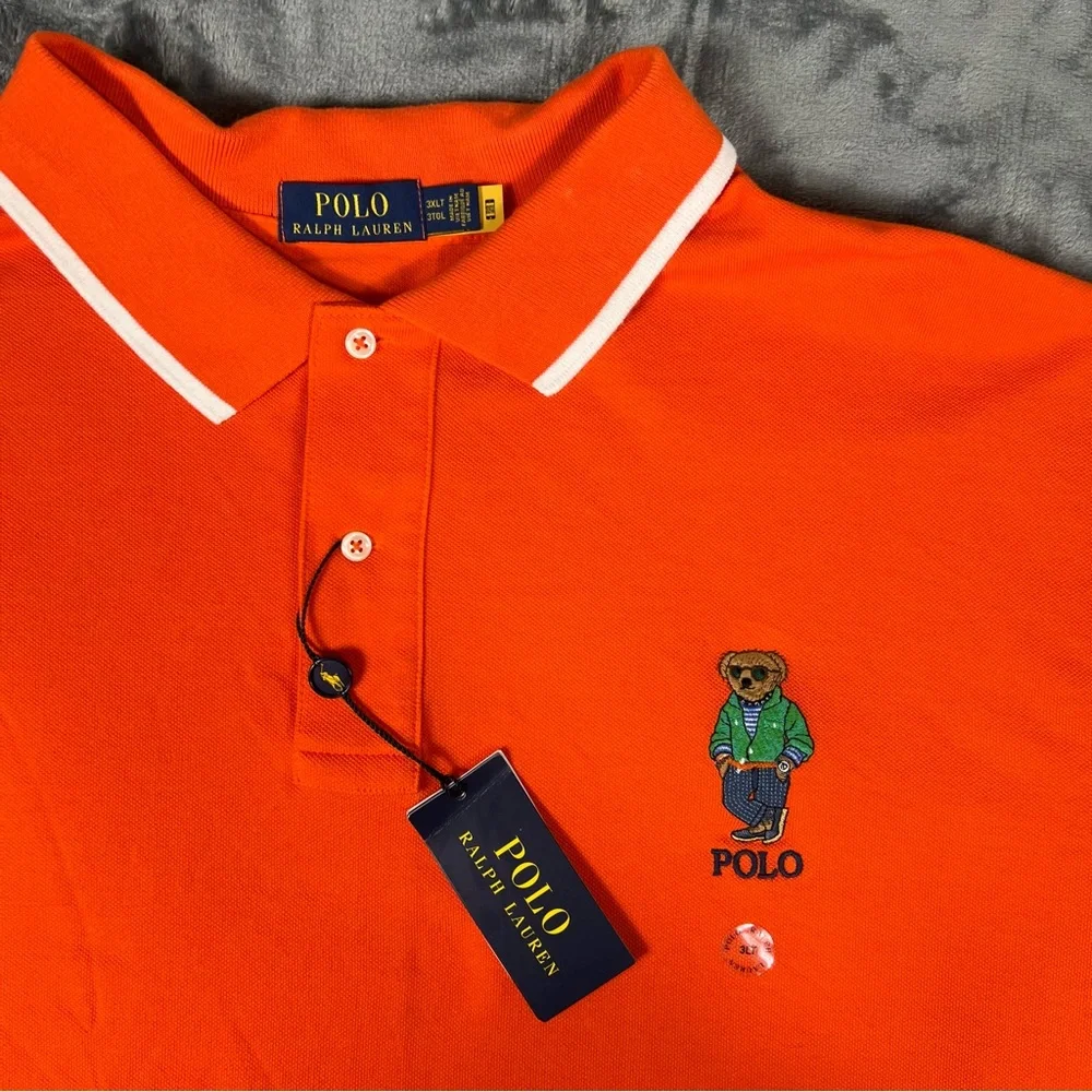 Polo Bear Ralph Lauren NWT 3XLT Orange Cotton Short‎ Sleeve Men's Polo Shirt New
